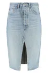 Re/done Denim Skirt With Back Pockets And Front Slit In Blue