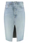 Re/done Denim Skirt With Back Pockets And Front Slit In Blue