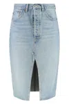 Re/done Denim Skirt With Back Pockets And Front Slit In Blue