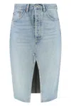 Re/done Denim Skirt With Back Pockets And Front Slit In Blue