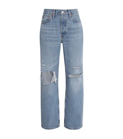 Re/done Re-done Distressed 90s Mid-rise Straight Jeans In Blue