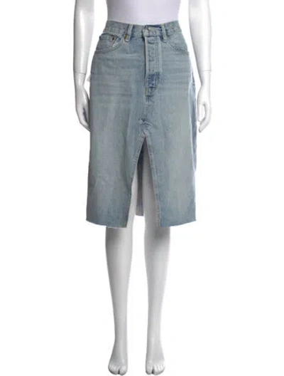 Pre-owned Re/done Distressed Accents Knee-length Skirt W/ Tags In Blue