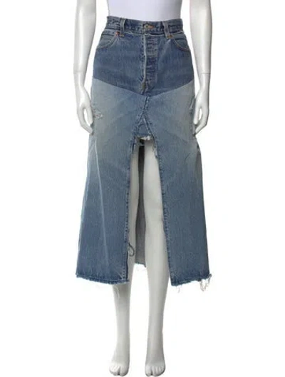 Pre-owned Re/done Distressed Accents Midi Length Skirt In Blue