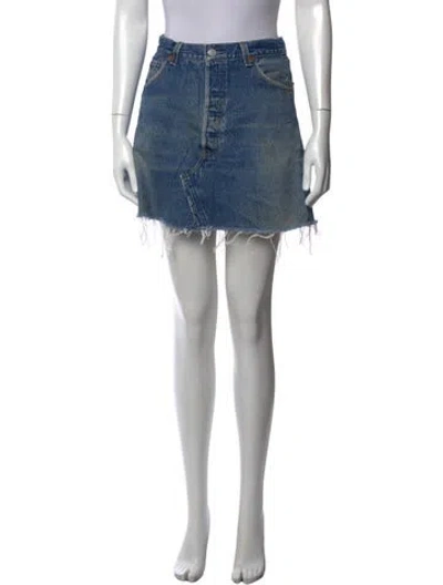 Pre-owned Re/done Distressed Accents Mini Skirt In Blue