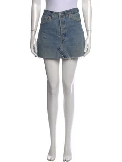 Pre-owned Re/done Distressed Accents Mini Skirt In Blue