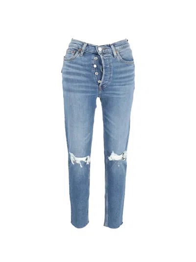 Pre-owned Re/done Distressed-effect Slim-cut Jeans In Blue