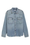 Re/done Distressed Western Stud Denim Shirt In Blue