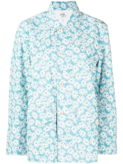 Re/done Blue Floral-print Canvas Jacket In 蓝色