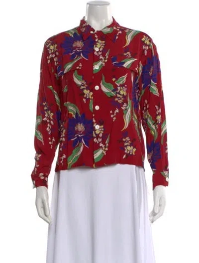 Pre-owned Re/done Floral Print Long Sleeve Button-up Top In Red