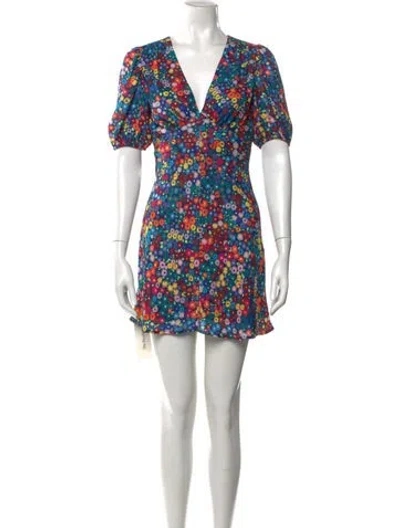 Pre-owned Re/done Floral Print Mini Dress In Blue