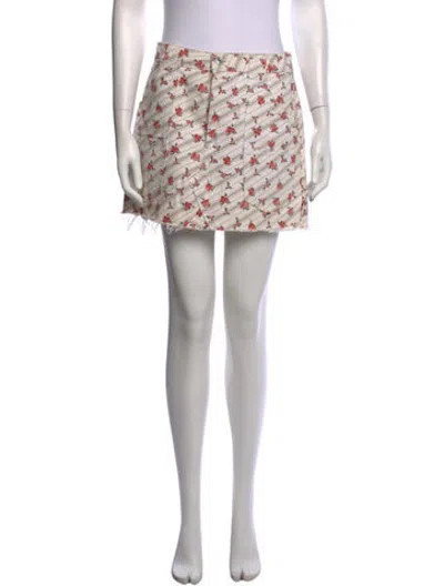 Pre-owned Re/done Floral Print Mini Skirt In White