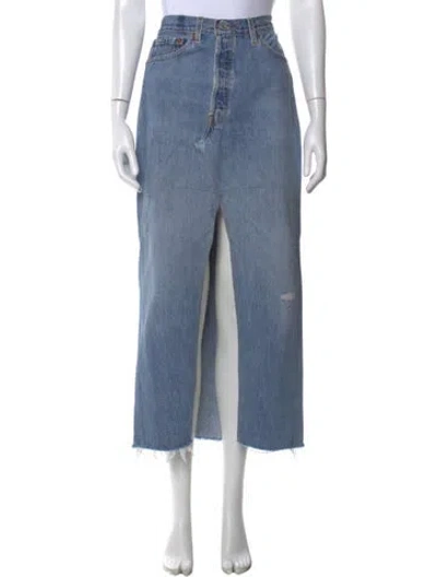 Pre-owned Re/done Fringe Trim Accent Midi Length Skirt In Blue