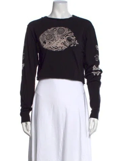 Pre-owned Re/done Graphic Print Crew Neck Crop Top In Black
