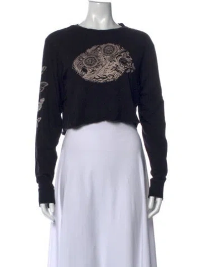 Pre-owned Re/done Graphic Print Crew Neck Crop Top In Black