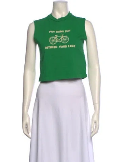 Pre-owned Re/done Graphic Print Crew Neck Crop Top In Green