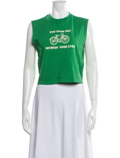 Pre-owned Re/done Graphic Print Crew Neck Crop Top In Green