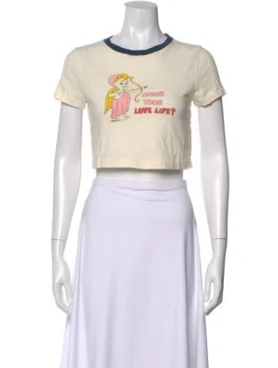 Pre-owned Re/done Graphic Print Crew Neck Crop Top In Neutral