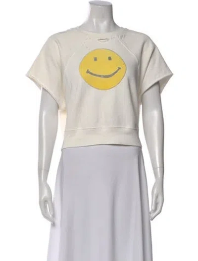 Pre-owned Re/done Graphic Print Crew Neck Crop Top In Neutral