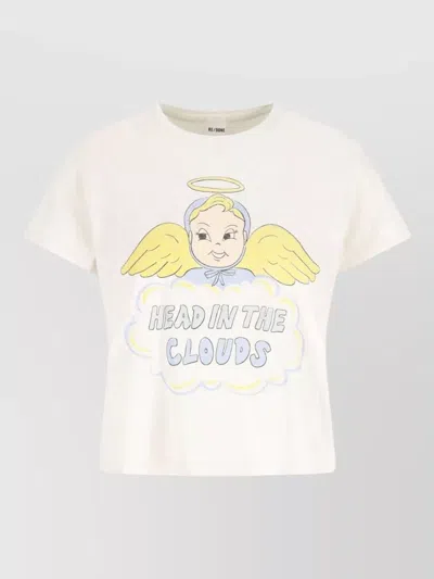 Re/done Graphic Print Crew Neck Short Sleeve Top In White