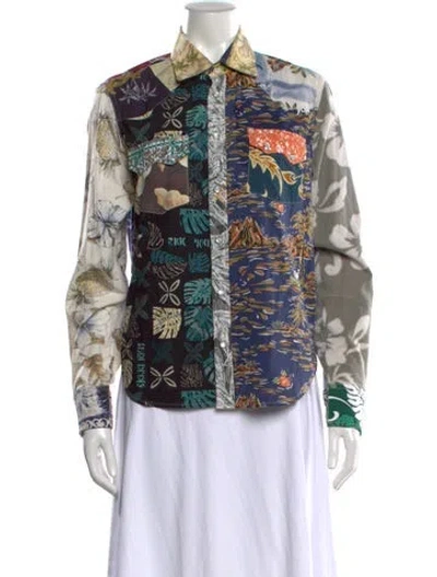 Pre-owned Re/done Graphic Print Long Sleeve Button-up Top In Multi