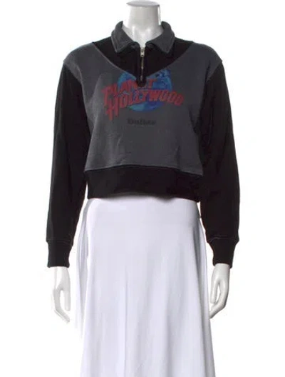 Pre-owned Re/done Graphic Print Long Sleeve Polo In Black