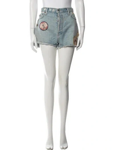 Pre-owned Re/done Graphic Print Shorts In Blue