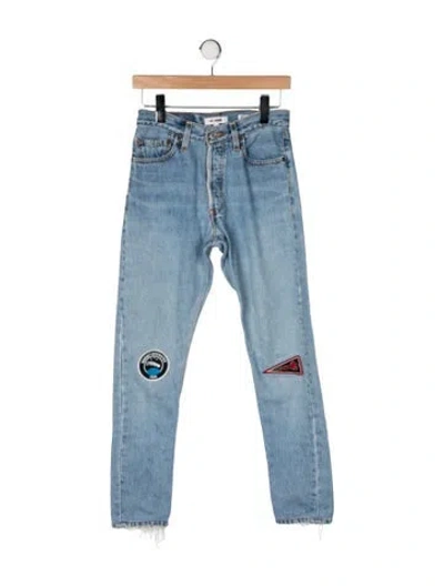 Pre-owned Re/done Graphic Print Straight Leg Pants In Blue