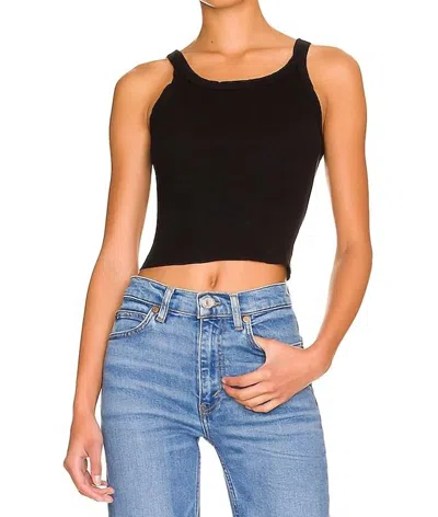 Re/done Hanes Cropped Rib Tank Top In Black