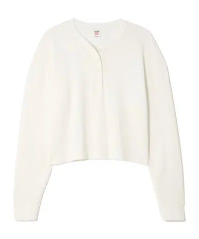 Re/done Hanes Waffle-knit Stretch-modal And Cotton-blend Henley Top In White