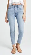 Re/done High Rise Ankle Crop Jeans In Mid 90s In Blue