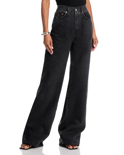 Re/done High Rise Leather Pocket Wide Leg Jeans In Back To Black