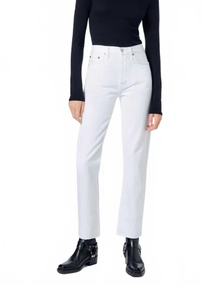 Re/done High Rise Stove Pipe Straight Jeans In Vintage White Worn
