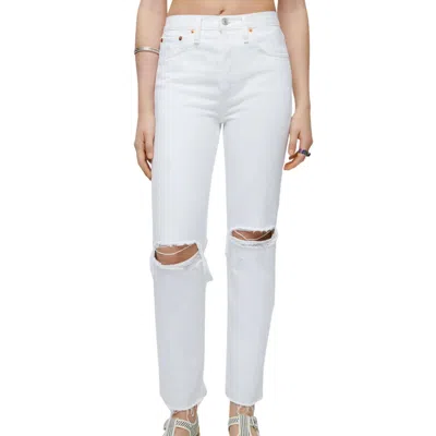 Re/done High Rise Stove Pipe Jeans In White Destroyed