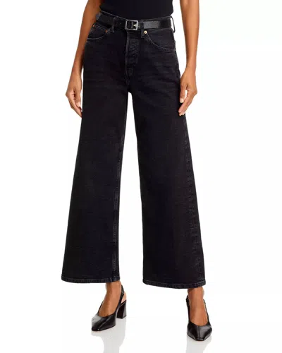 Re/done High Rise Wide Leg Crop Jean In Black Vein
