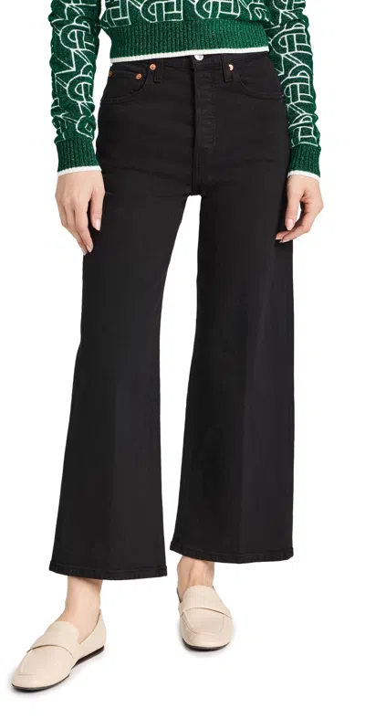 Re/done High Rise Wide Leg Crop Jeans In Black