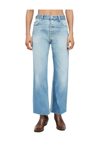 Re/done High Rise Wide Leg Crop Jeans In Indigo In Blue