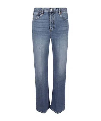 Re/done High Rise Wide Leg Jeans In Blue