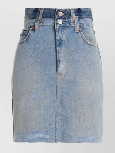 Re/done High Waist Denim Skirt Pockets Belt Loops In Blue