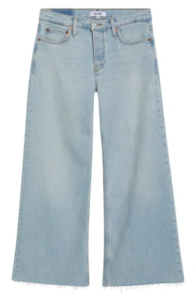 Re/done High Waist Raw Hem Wide Leg Crop Jeans In Blue