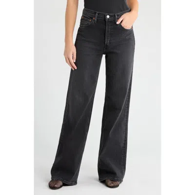 Re/done High Waist Wide Leg Jeans In Black