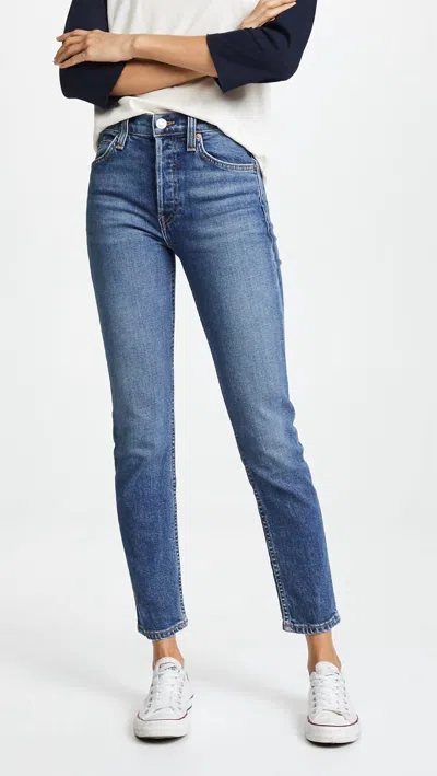 Re/done High-rise Comfortable Stretch Cropped Jeans In Mid '70s In Blue