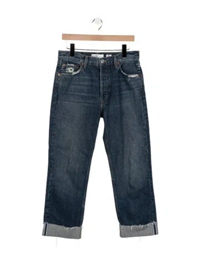 Pre-owned Re/done High-rise Straight Leg Jeans In Blue