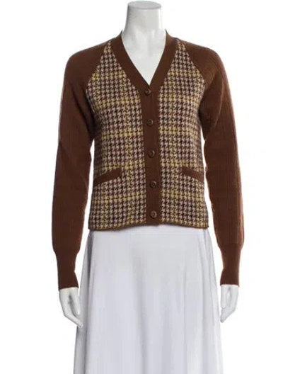 Pre-owned Re/done Houndstooth Print V-neck Sweater In Brown
