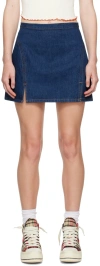 Re/done Indigo Split Front Denim Miniskirt In Fortuna