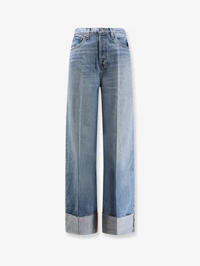 Re/done Jeans With Raw Cut Cuff In Blue