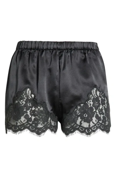 Re/done Jennie Lace Trim Silk Blend Shorts In Black