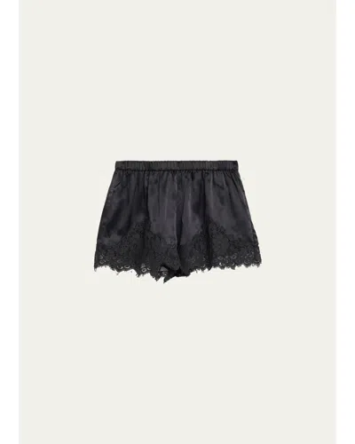 Re/done Jennie Lace-trim Satin Shorts In Black