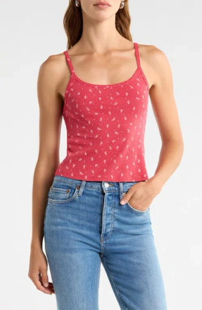 Re/done Jolie Scallop Trim Cotton Pointelle Crop Tank In Red