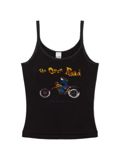 Re/done Lace-strap Tank Top In Black