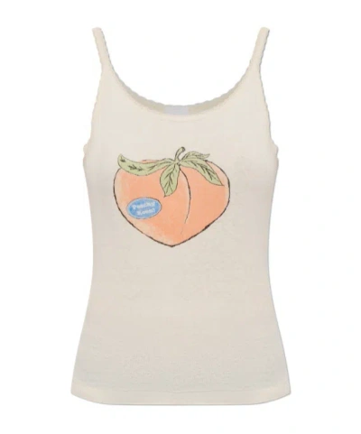 Re/done Lace Strap Tank Top In Neutral